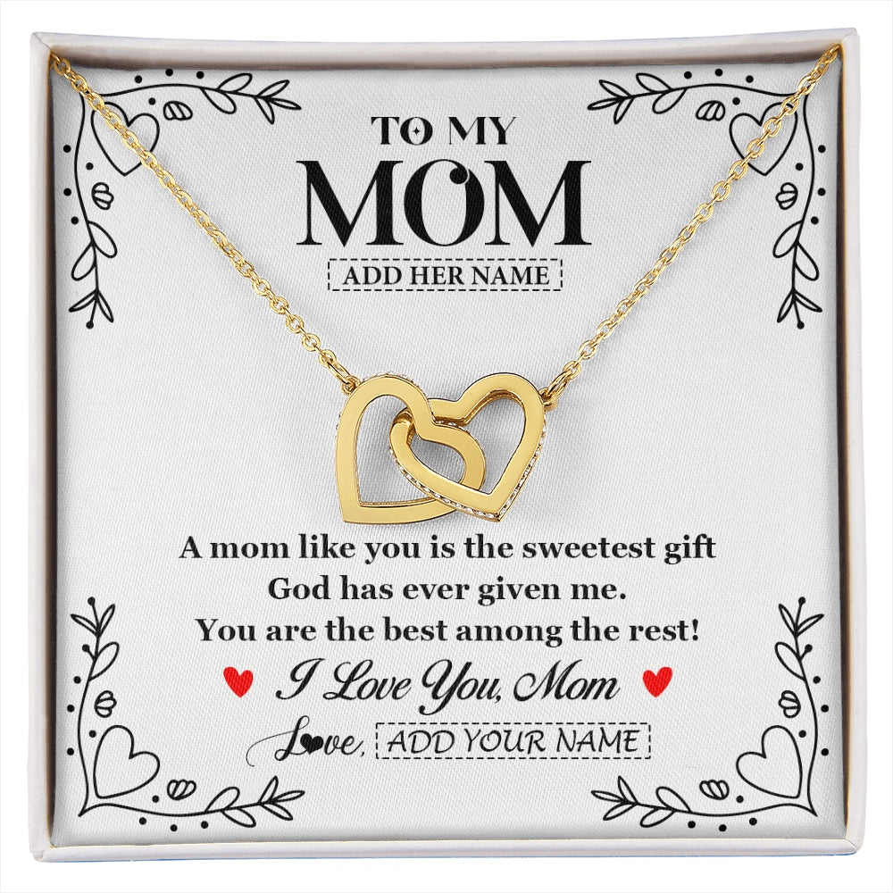 Interlocking Hearts Necklace 18K Yellow Gold Finish | 1 | Personalized To My Mom Necklace Gifts From Daughter Son You Are The Sweetest Gift God Gave Me Mom Birthday Mothers Day Christmas Custom Gift Box Message Card | https://siriusteestore.