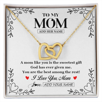 Interlocking Hearts Necklace 18K Yellow Gold Finish | 1 | Personalized To My Mom Necklace Gifts From Daughter Son You Are The Sweetest Gift God Gave Me Mom Birthday Mothers Day Christmas Custom Gift Box Message Card | https://siriusteestore.