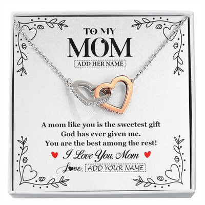 Interlocking Hearts Necklace Stainless Steel & Rose Gold Finish | 1 | Personalized To My Mom Necklace Gifts From Daughter Son You Are The Sweetest Gift God Gave Me Mom Birthday Mothers Day Christmas Custom Gift Box Message Card | https://siriusteestore.