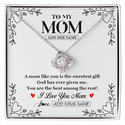 Love Knot Necklace 14K White Gold Finish | 1 | Personalized To My Mom Necklace Gifts From Daughter Son You Are The Sweetest Gift God Gave Me Mom Birthday Mothers Day Christmas Custom Gift Box Message Card | https://siriusteestore.