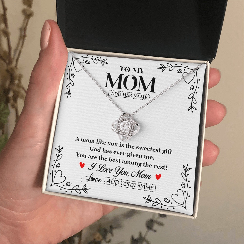 Love Knot Necklace 14K White Gold Finish | 2 | Personalized To My Mom Necklace Gifts From Daughter Son You Are The Sweetest Gift God Gave Me Mom Birthday Mothers Day Christmas Custom Gift Box Message Card | https://siriusteestore.