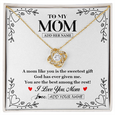 Love Knot Necklace 18K Yellow Gold Finish | 1 | Personalized To My Mom Necklace Gifts From Daughter Son You Are The Sweetest Gift God Gave Me Mom Birthday Mothers Day Christmas Custom Gift Box Message Card | https://siriusteestore.