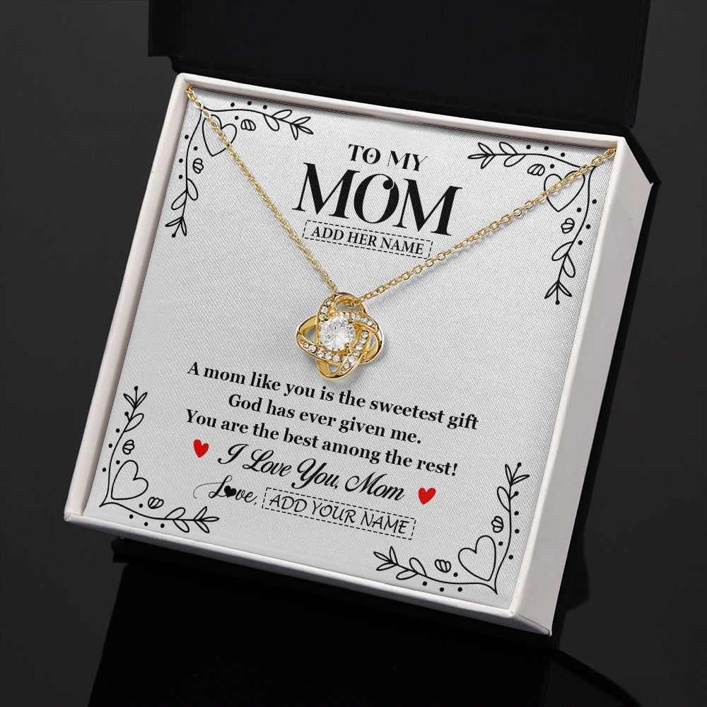 Love Knot Necklace 18K Yellow Gold Finish | 2 | Personalized To My Mom Necklace Gifts From Daughter Son You Are The Sweetest Gift God Gave Me Mom Birthday Mothers Day Christmas Custom Gift Box Message Card | https://siriusteestore.