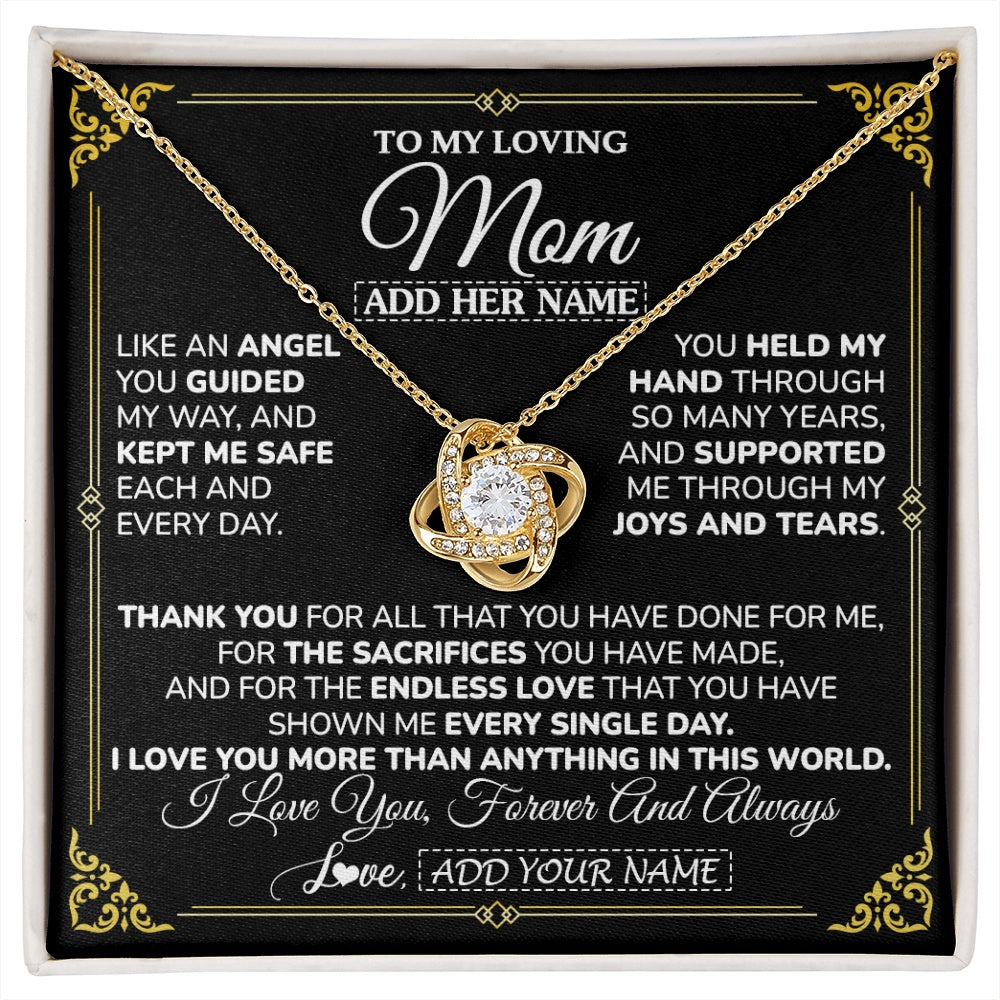 Love Knot Necklace 18K Yellow Gold Finish | 1 | Personalized To My Mom Necklace Gifts Meaningful Gift To Mom From Son Daughter Without You There Is No Me Mothers Day Birthday Custom Gift Box Message Card | https://siriusteestore.