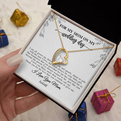 Forever Love Necklace 18K Yellow Gold Finish | 2 | Personalized To My Mom On My Wedding Day Necklace From Daughter Bride I Love You Mom Mother Jewelry Customized Gift Box Message Card | siriusteestore