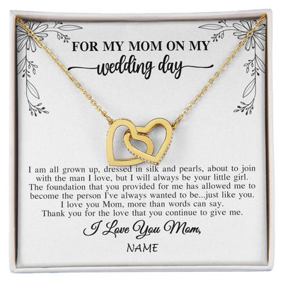 Interlocking Hearts Necklace 18K Yellow Gold Finish | 1 | Personalized To My Mom On My Wedding Day Necklace From Daughter Bride I Love You Mom Mother Jewelry Customized Gift Box Message Card | siriusteestore