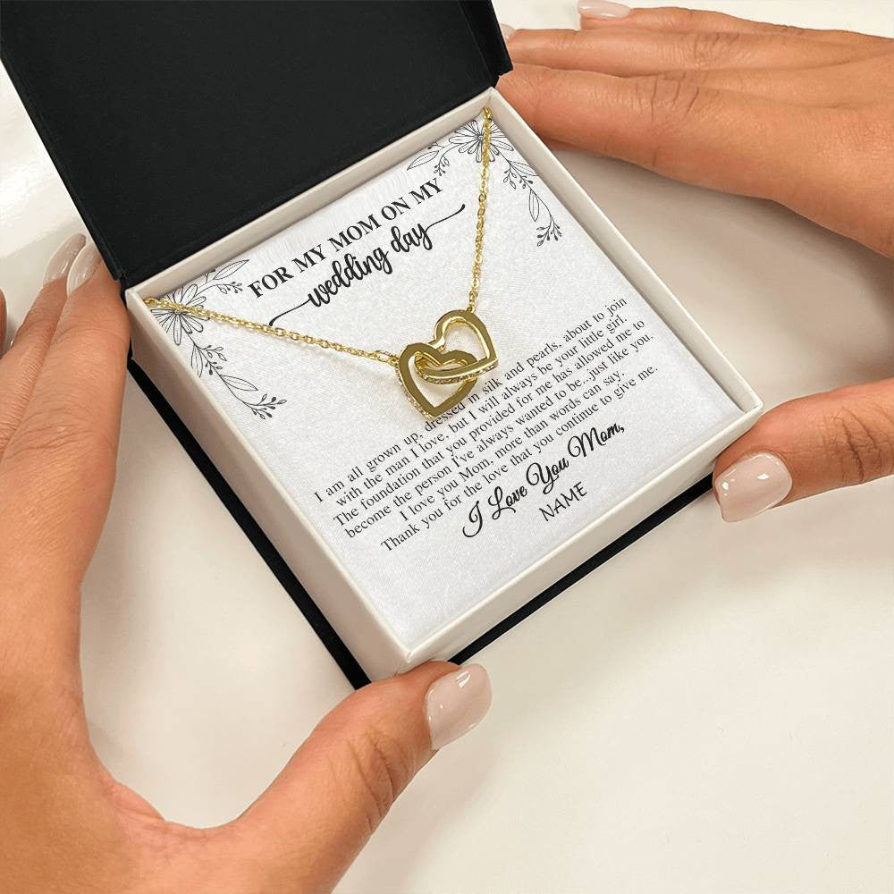 Interlocking Hearts Necklace 18K Yellow Gold Finish | 2 | Personalized To My Mom On My Wedding Day Necklace From Daughter Bride I Love You Mom Mother Jewelry Customized Gift Box Message Card | siriusteestore