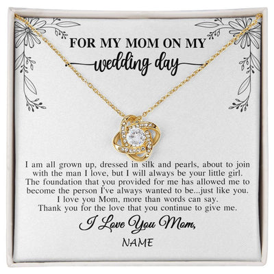 Love Knot Necklace 18K Yellow Gold Finish | 1 | Personalized To My Mom On My Wedding Day Necklace From Daughter Bride I Love You Mom Mother Jewelry Customized Gift Box Message Card | siriusteestore