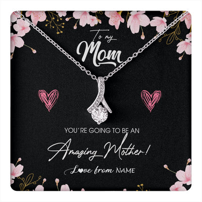 Alluring Beauty Necklace 14K White Gold Finish | 1 | Personalized To My Mom Pregnancy Necklace Expecting New Mom Amazing Mother First Time Mom Pregnant Mother To Be Mothers Day Customized Gift Box Message Card | siriusteestore