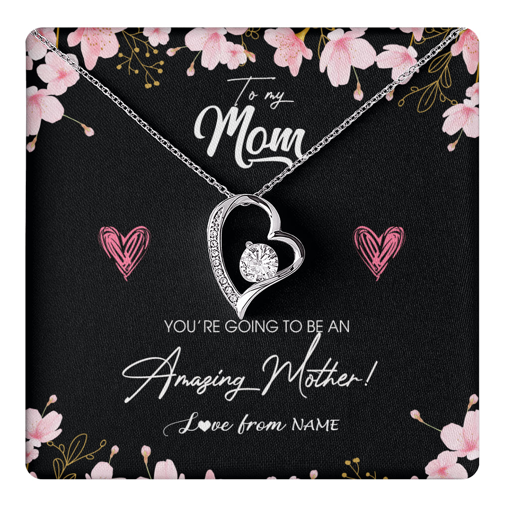 Forever Love Necklace 14K White Gold Finish | 1 | Personalized To My Mom Pregnancy Necklace Expecting New Mom Amazing Mother First Time Mom Pregnant Mother To Be Mothers Day Customized Gift Box Message Card | siriusteestore