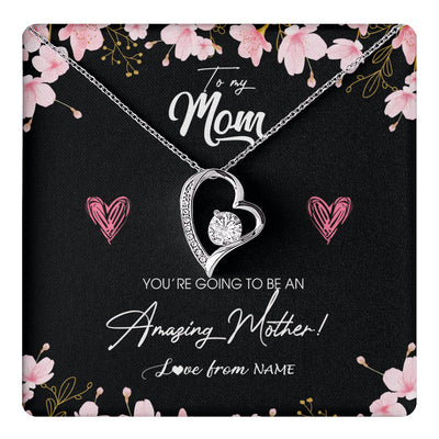 Forever Love Necklace 14K White Gold Finish | 1 | Personalized To My Mom Pregnancy Necklace Expecting New Mom Amazing Mother First Time Mom Pregnant Mother To Be Mothers Day Customized Gift Box Message Card | siriusteestore