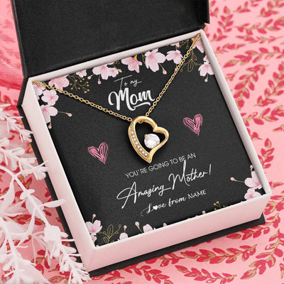 Forever Love Necklace 18K Yellow Gold Finish | Personalized To My Mom Pregnancy Necklace Expecting New Mom Amazing Mother First Time Mom Pregnant Mother To Be Mothers Day Customized Gift Box Message Card | siriusteestore