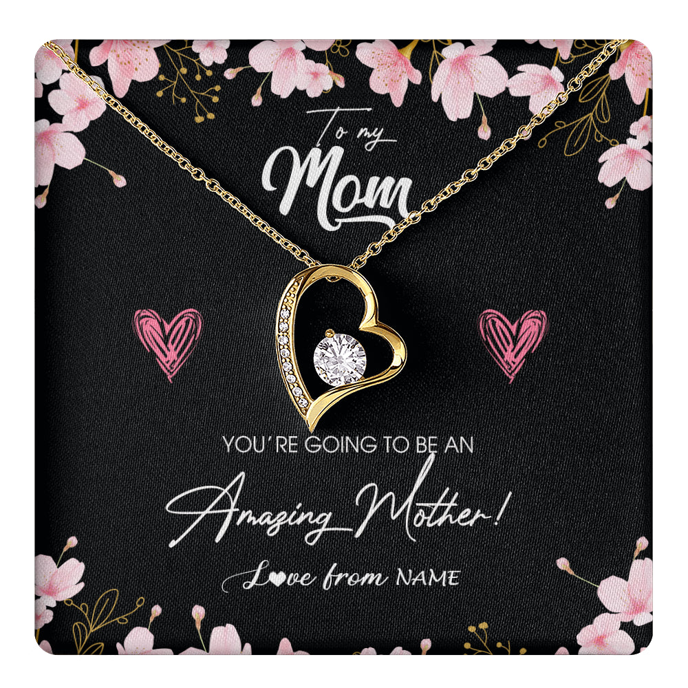 Forever Love Necklace 18K Yellow Gold Finish | 1 | Personalized To My Mom Pregnancy Necklace Expecting New Mom Amazing Mother First Time Mom Pregnant Mother To Be Mothers Day Customized Gift Box Message Card | siriusteestore