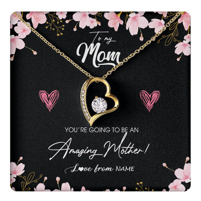 Forever Love Necklace 18K Yellow Gold Finish | 1 | Personalized To My Mom Pregnancy Necklace Expecting New Mom Amazing Mother First Time Mom Pregnant Mother To Be Mothers Day Customized Gift Box Message Card | siriusteestore