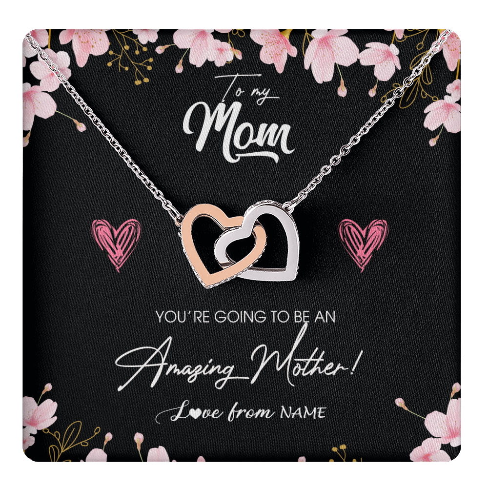 Interlocking Hearts Necklace Stainless Steel & Rose Gold Finish | 1 | Personalized To My Mom Pregnancy Necklace Expecting New Mom Amazing Mother First Time Mom Pregnant Mother To Be Mothers Day Customized Gift Box Message Card | siriusteestore