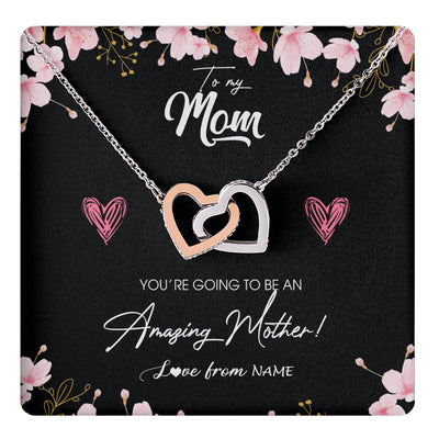 Interlocking Hearts Necklace Stainless Steel & Rose Gold Finish | 1 | Personalized To My Mom Pregnancy Necklace Expecting New Mom Amazing Mother First Time Mom Pregnant Mother To Be Mothers Day Customized Gift Box Message Card | siriusteestore