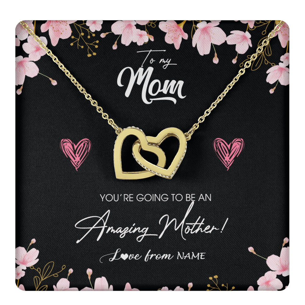 Interlocking Hearts Necklace 18K Yellow Gold Finish | 1 | Personalized To My Mom Pregnancy Necklace Expecting New Mom Amazing Mother First Time Mom Pregnant Mother To Be Mothers Day Customized Gift Box Message Card | siriusteestore