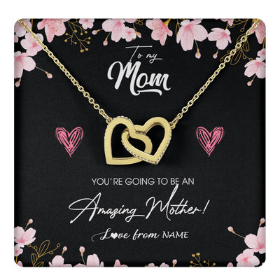 Interlocking Hearts Necklace 18K Yellow Gold Finish | 1 | Personalized To My Mom Pregnancy Necklace Expecting New Mom Amazing Mother First Time Mom Pregnant Mother To Be Mothers Day Customized Gift Box Message Card | siriusteestore