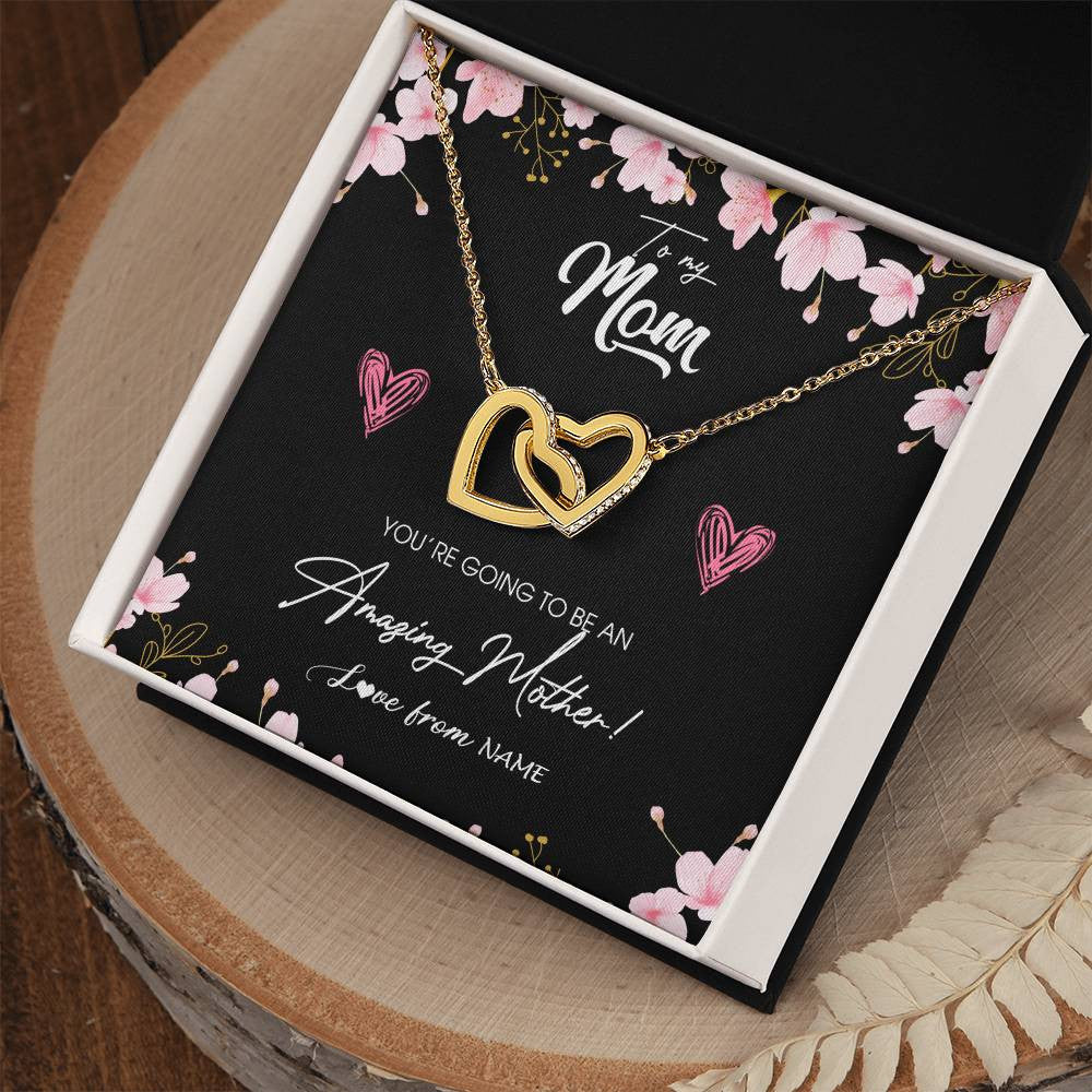 Interlocking Hearts Necklace 18K Yellow Gold Finish | Personalized To My Mom Pregnancy Necklace Expecting New Mom Amazing Mother First Time Mom Pregnant Mother To Be Mothers Day Customized Gift Box Message Card | siriusteestore