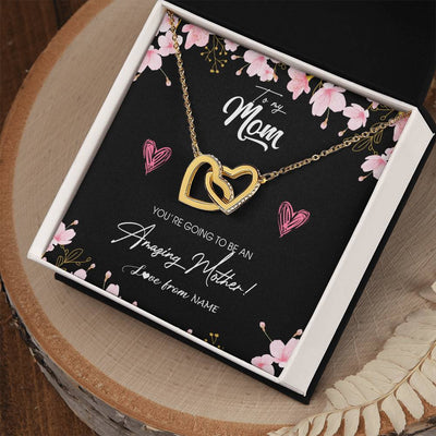 Interlocking Hearts Necklace 18K Yellow Gold Finish | Personalized To My Mom Pregnancy Necklace Expecting New Mom Amazing Mother First Time Mom Pregnant Mother To Be Mothers Day Customized Gift Box Message Card | siriusteestore