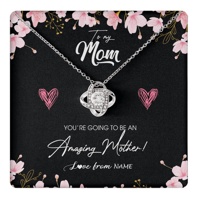 Love Knot Necklace 14K White Gold Finish | 1 | Personalized To My Mom Pregnancy Necklace Expecting New Mom Amazing Mother First Time Mom Pregnant Mother To Be Mothers Day Customized Gift Box Message Card | siriusteestore