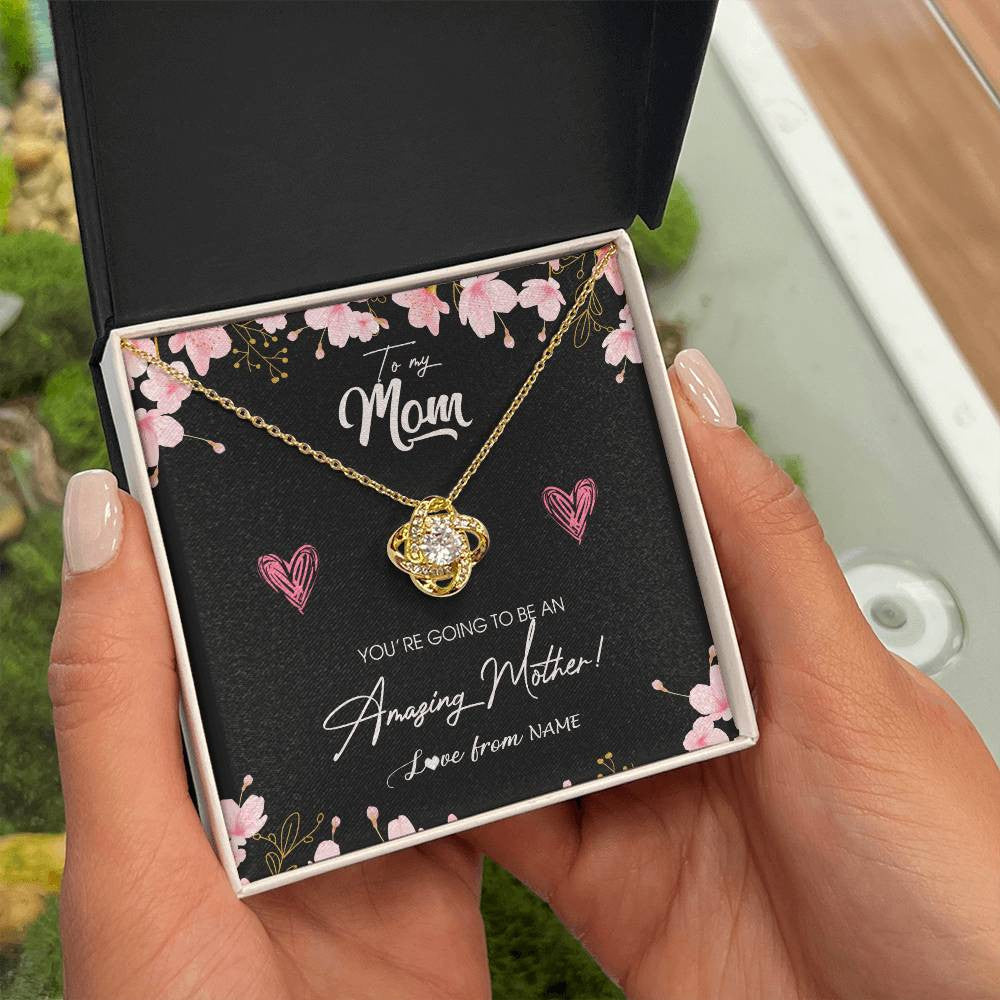 Love Knot Necklace 18K Yellow Gold Finish | Personalized To My Mom Pregnancy Necklace Expecting New Mom Amazing Mother First Time Mom Pregnant Mother To Be Mothers Day Customized Gift Box Message Card | siriusteestore