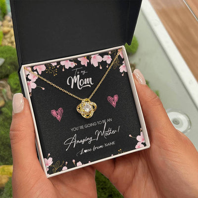 Love Knot Necklace 18K Yellow Gold Finish | Personalized To My Mom Pregnancy Necklace Expecting New Mom Amazing Mother First Time Mom Pregnant Mother To Be Mothers Day Customized Gift Box Message Card | siriusteestore