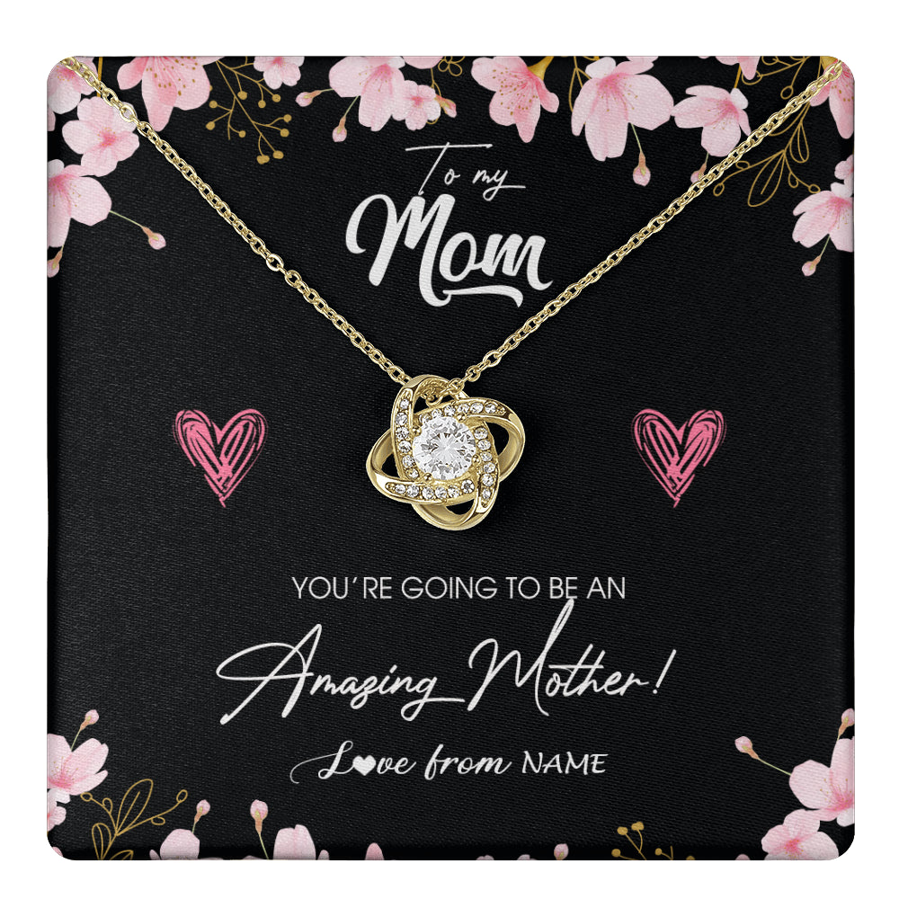 Love Knot Necklace 18K Yellow Gold Finish | 1 | Personalized To My Mom Pregnancy Necklace Expecting New Mom Amazing Mother First Time Mom Pregnant Mother To Be Mothers Day Customized Gift Box Message Card | siriusteestore