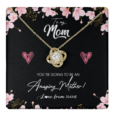 Love Knot Necklace 18K Yellow Gold Finish | 1 | Personalized To My Mom Pregnancy Necklace Expecting New Mom Amazing Mother First Time Mom Pregnant Mother To Be Mothers Day Customized Gift Box Message Card | siriusteestore