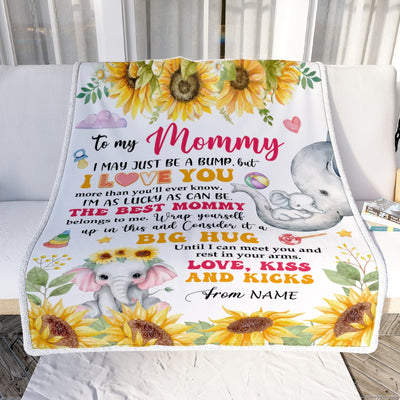 Personalized To My Mommy Blanket From Baby Name First Time Mom Elephant Sunflower I May Just Be A Bump Happy Mothers Day Customized Bed Fleece Blanket | siriusteestore