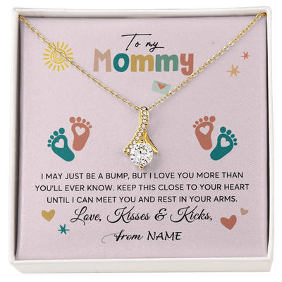 Alluring Beauty Necklace 18K Yellow Gold Finish | 1 | Personalized To My Mommy From Your Tummy Necklace Unborn Baby Bump Expecting Mom Mommy Pregnant Wife New Mom Mothers Day Customized Gift Box Message Card | siriusteestore