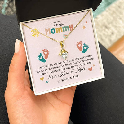 Alluring Beauty Necklace 18K Yellow Gold Finish | 2 | Personalized To My Mommy From Your Tummy Necklace Unborn Baby Bump Expecting Mom Mommy Pregnant Wife New Mom Mothers Day Customized Gift Box Message Card | siriusteestore