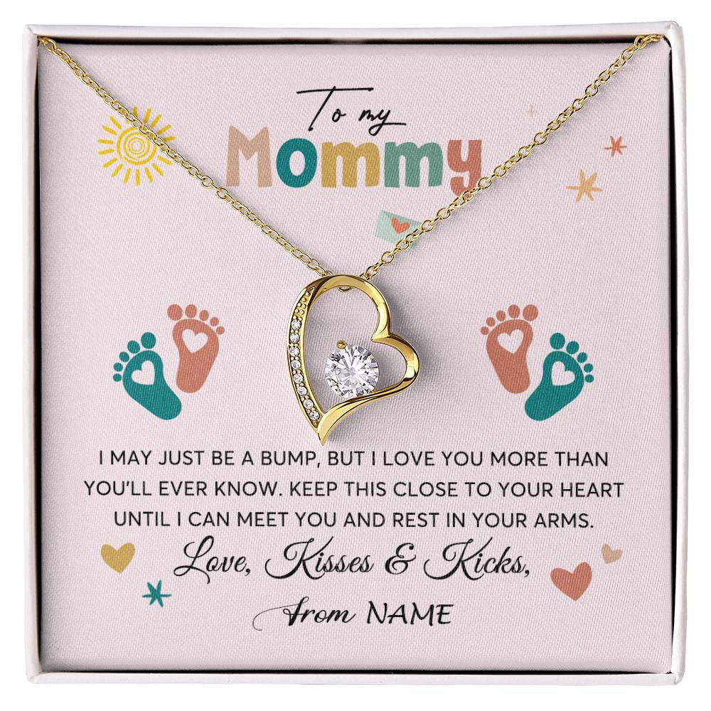 Forever Love Necklace 18K Yellow Gold Finish | 1 | Personalized To My Mommy From Your Tummy Necklace Unborn Baby Bump Expecting Mom Mommy Pregnant Wife New Mom Mothers Day Customized Gift Box Message Card | siriusteestore
