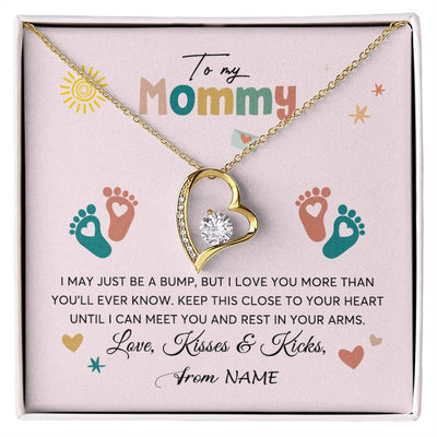 Forever Love Necklace 18K Yellow Gold Finish | 1 | Personalized To My Mommy From Your Tummy Necklace Unborn Baby Bump Expecting Mom Mommy Pregnant Wife New Mom Mothers Day Customized Gift Box Message Card | siriusteestore