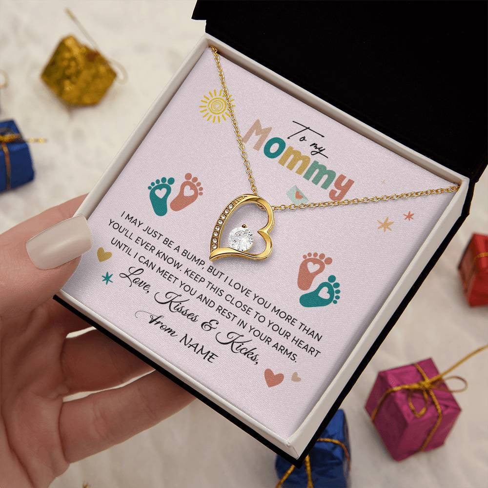 Forever Love Necklace 18K Yellow Gold Finish | 2 | Personalized To My Mommy From Your Tummy Necklace Unborn Baby Bump Expecting Mom Mommy Pregnant Wife New Mom Mothers Day Customized Gift Box Message Card | siriusteestore