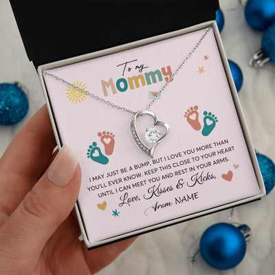 Forever Love Necklace | Personalized To My Mommy From Your Tummy Necklace Unborn Baby Bump Expecting Mom Mommy Pregnant Wife New Mom Mothers Day Customized Gift Box Message Card | siriusteestore