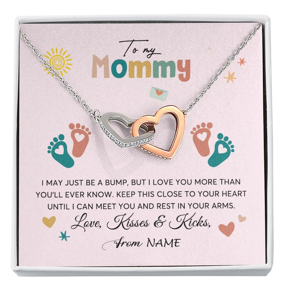 Interlocking Hearts Necklace | Personalized To My Mommy From Your Tummy Necklace Unborn Baby Bump Expecting Mom Mommy Pregnant Wife New Mom Mothers Day Customized Gift Box Message Card | siriusteestore