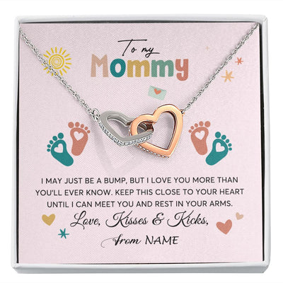 Interlocking Hearts Necklace | Personalized To My Mommy From Your Tummy Necklace Unborn Baby Bump Expecting Mom Mommy Pregnant Wife New Mom Mothers Day Customized Gift Box Message Card | siriusteestore
