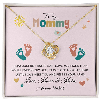 Love Knot Necklace 18K Yellow Gold Finish | 1 | Personalized To My Mommy From Your Tummy Necklace Unborn Baby Bump Expecting Mom Mommy Pregnant Wife New Mom Mothers Day Customized Gift Box Message Card | siriusteestore
