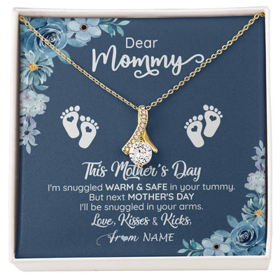 Alluring Beauty Necklace 18K Yellow Gold Finish | 1 | Personalized To My Mommy From Your Tummy Necklace Unborn Baby Bump Expecting Mom Pregnant Wife New Mom Mothers Day Customized Gift Box Message Card | siriusteestore
