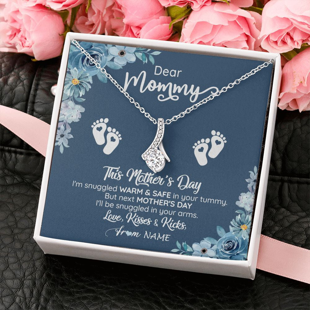 Alluring Beauty Necklace | Personalized To My Mommy From Your Tummy Necklace Unborn Baby Bump Expecting Mom Pregnant Wife New Mom Mothers Day Customized Gift Box Message Card | siriusteestore