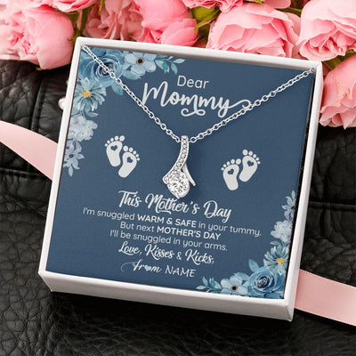 Alluring Beauty Necklace | Personalized To My Mommy From Your Tummy Necklace Unborn Baby Bump Expecting Mom Pregnant Wife New Mom Mothers Day Customized Gift Box Message Card | siriusteestore