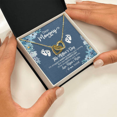 Interlocking Hearts Necklace 18K Yellow Gold Finish | 2 | Personalized To My Mommy From Your Tummy Necklace Unborn Baby Bump Expecting Mom Pregnant Wife New Mom Mothers Day Customized Gift Box Message Card | siriusteestore