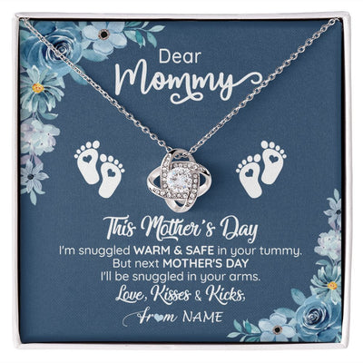Love Knot Necklace | Personalized To My Mommy From Your Tummy Necklace Unborn Baby Bump Expecting Mom Pregnant Wife New Mom Mothers Day Customized Gift Box Message Card | siriusteestore