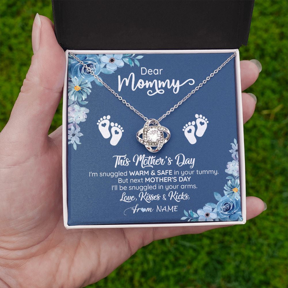 Love Knot Necklace | Personalized To My Mommy From Your Tummy Necklace Unborn Baby Bump Expecting Mom Pregnant Wife New Mom Mothers Day Customized Gift Box Message Card | siriusteestore