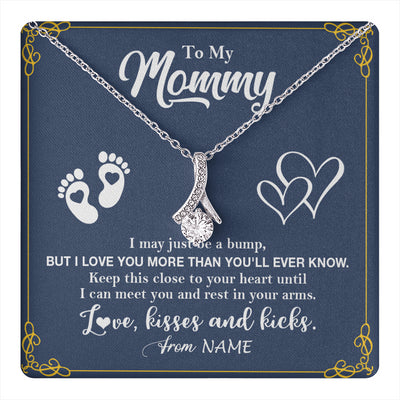 Alluring Beauty Necklace 14K White Gold Finish | 1 | Personalized To My Mommy From Your Tummy Necklace Unborn Baby Bump New Mom Mommy To Be Pregnant Wife First Time Mothers Day Customized Gift Box Message Card | siriusteestore