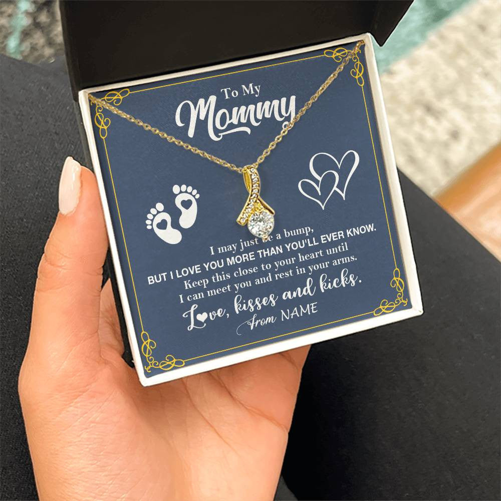 Alluring Beauty Necklace 18K Yellow Gold Finish | 2 | Personalized To My Mommy From Your Tummy Necklace Unborn Baby Bump New Mom Mommy To Be Pregnant Wife First Time Mothers Day Customized Gift Box Message Card | siriusteestore