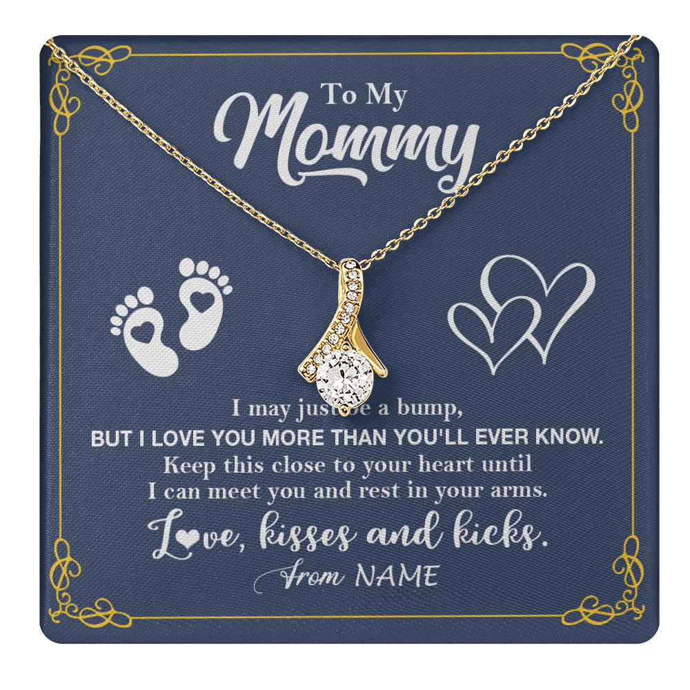 Alluring Beauty Necklace 18K Yellow Gold Finish | 1 | Personalized To My Mommy From Your Tummy Necklace Unborn Baby Bump New Mom Mommy To Be Pregnant Wife First Time Mothers Day Customized Gift Box Message Card | siriusteestore