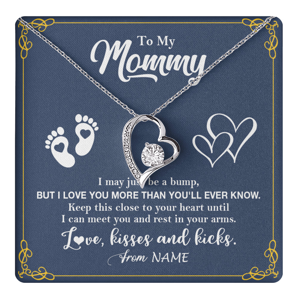 Forever Love Necklace 14K White Gold Finish | 1 | Personalized To My Mommy From Your Tummy Necklace Unborn Baby Bump New Mom Mommy To Be Pregnant Wife First Time Mothers Day Customized Gift Box Message Card | siriusteestore