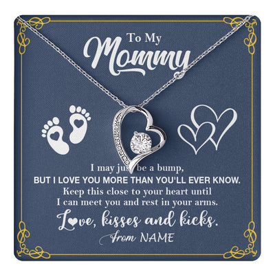 Forever Love Necklace 14K White Gold Finish | 1 | Personalized To My Mommy From Your Tummy Necklace Unborn Baby Bump New Mom Mommy To Be Pregnant Wife First Time Mothers Day Customized Gift Box Message Card | siriusteestore